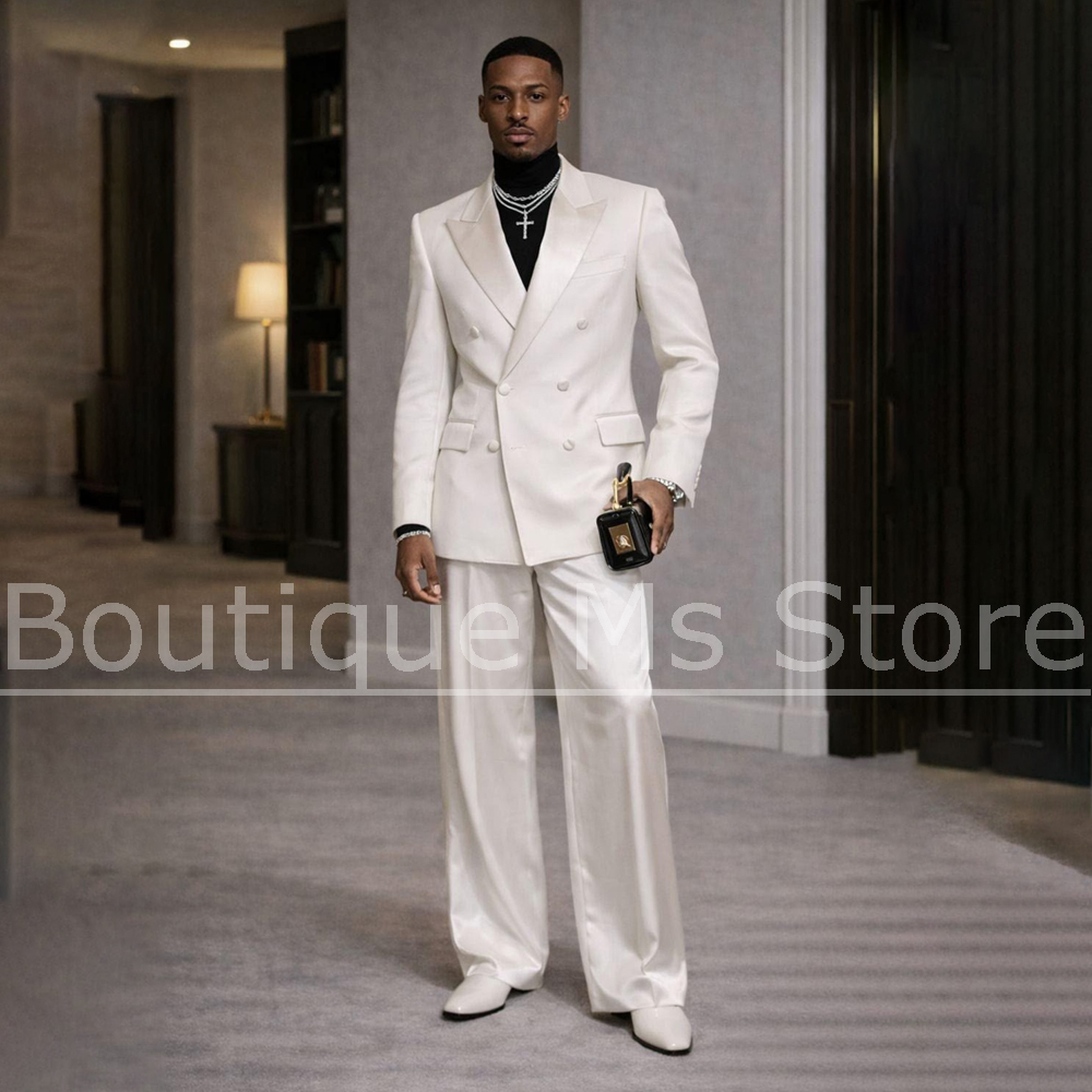 Formal Wear For Men In Wedding - بدلة رجالية بيضاء من الساتان مكونة